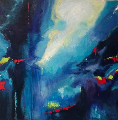 Blue-lagon-100x100cm peindre-abstrait-Marie-Doree